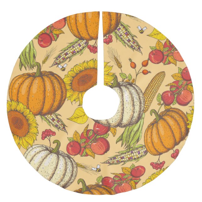 Pumpkin och Maple Lämnar Mönster. Julgransmatta Borstad Polyester (Framsidan)