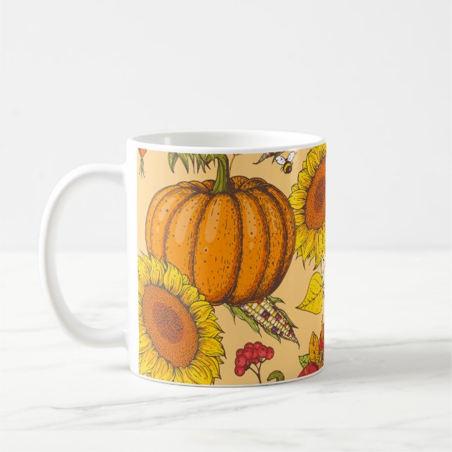 Pumpkin och Maple Lämnar Mönster. Kaffemugg (Vänster)