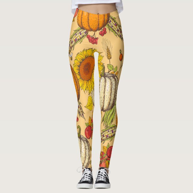 Pumpkin och Maple Lämnar Mönster. Leggings (Framsida)