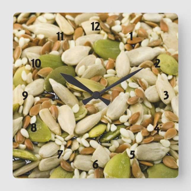 Pumpkin och Mixed Seeds Clock Fyrkantig Klocka (Framsida)