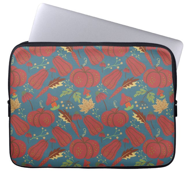 Pumpkin och morot, sömlös, röd och blå mönster laptop fodral (Framsidan)