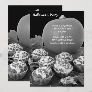 Pumpkin och Muffins Halloween fest B&W Inbjudan