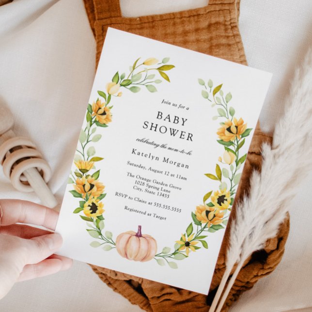 Pumpkin och Solrosblomman Babykläder Inbjudningar (Skapare uppladdad)