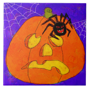 Pumpkin och Spider Abstrakt Halloween Art Kakelplatta