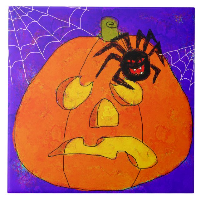 Pumpkin och Spider Abstrakt Halloween Art Kakelplatta (Framsidan)