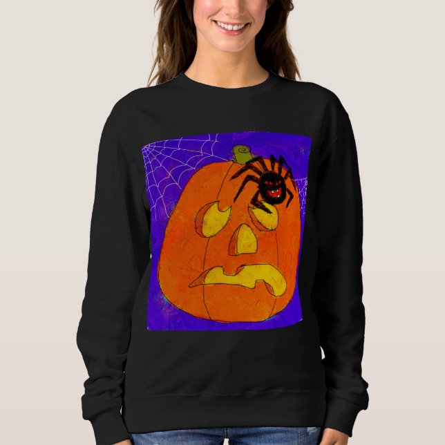 Pumpkin och Spider Abstrakt Halloween Art T Shirt (Framsida)