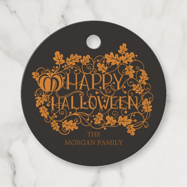 Pumpkin och vine happy halloween gåvor etiketter (Framsida)