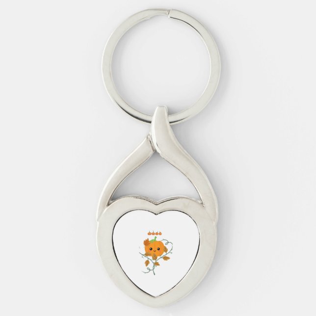 Pumpkin och Vines Sticker Twisted Heart Silverfärgad Nyckelring (Framsidan)