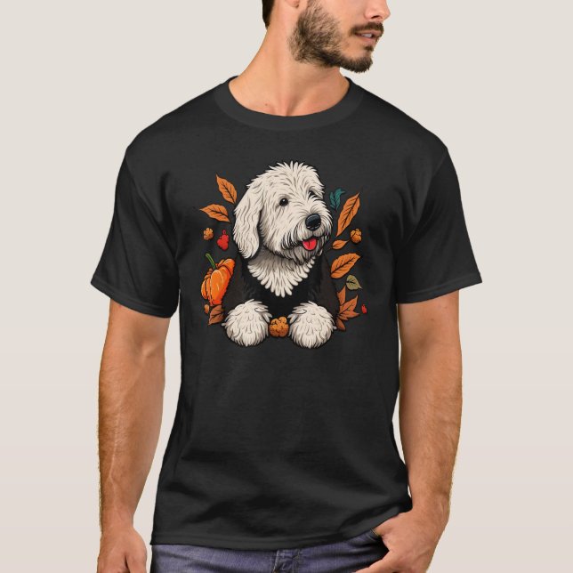 Pumpkin Old English Sheepdog costume on Bobtail Ha T Shirt (Framsida)