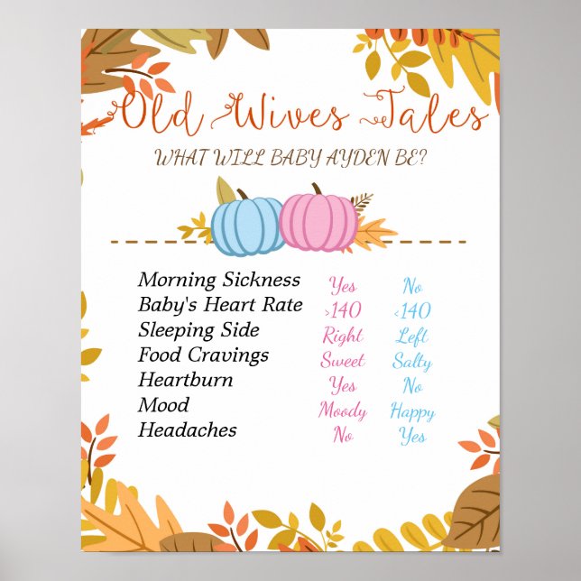 Pumpkin Old Wives Tales Gender Reveal Board Poster (Framsidan)