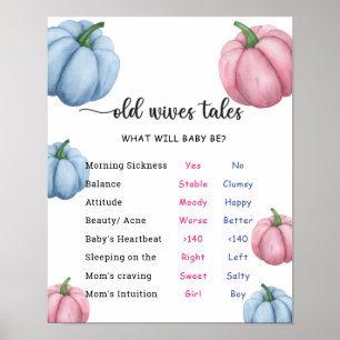 Pumpkin Old Wives Tales Gender Reveal Board Poster