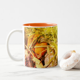 Pumpkin on Vine Nature Art Två-Tonad Mugg