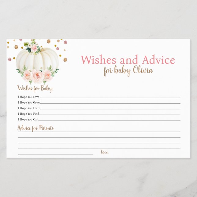 Pumpkin Önskemål och Advice Baby Shower-spel Flygblad (Framsidan)