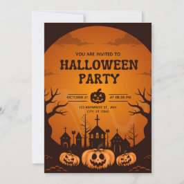 Pumpkin Orange & Black Simple Halloween fest Inbjudningar