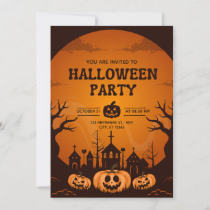 Pumpkin Orange & Black Simple Halloween fest Inbjudningar