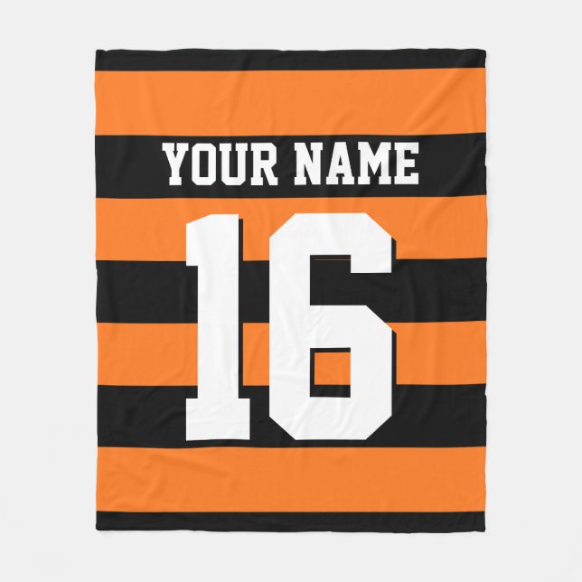 Pumpkin Orange Black Team Jersey Preppy Rand Fleecefilt (Framsidan)