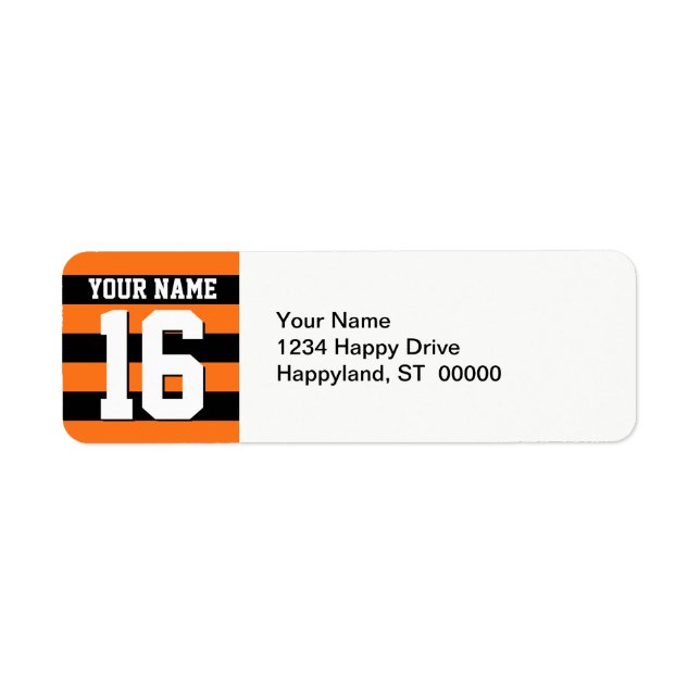 Pumpkin Orange Black Team Jersey Preppy Rand Returadress Etikett (Framsidan)