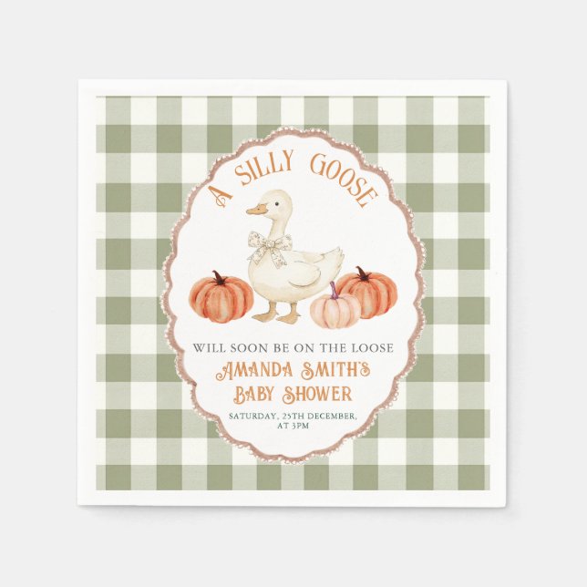 Pumpkin Orange Fånig Goose Baby Shower Napkins Pappersservett (Framsidan)