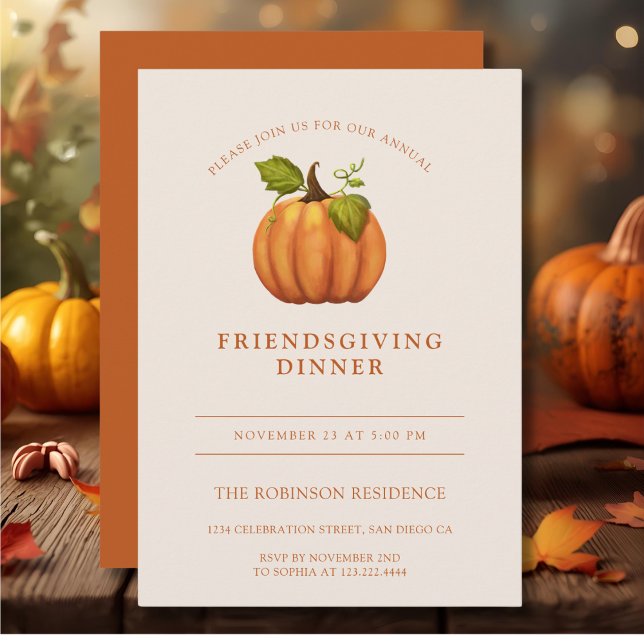 Pumpkin Orange Friendsgiving-Thanksgiving Inbjudningar (Skapare uppladdad)