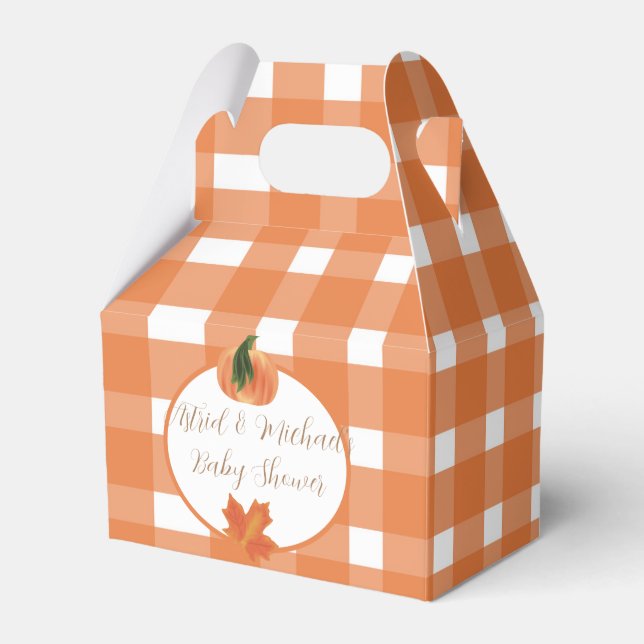 Pumpkin Orange Gingham Fall Baby Shower Presentaskar (Framsidan Sidan)