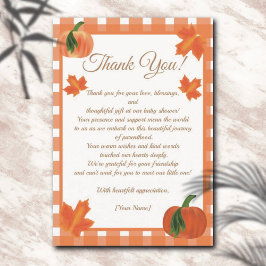 Pumpkin Orange Gingham Fall Baby Shower Tack Kort