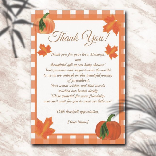 Pumpkin Orange Gingham Fall Baby Shower Tack Kort (Skapare uppladdad)