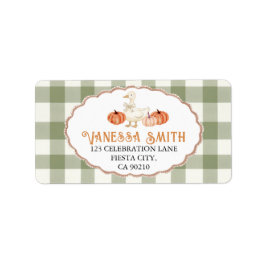 Pumpkin Orange Gingham Fånig Goose Baby Shower Adressetikett