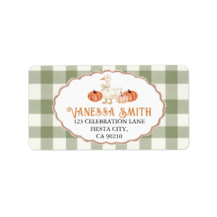 Pumpkin Orange Gingham Fånig Goose Baby Shower Adressetikett