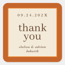 Pumpkin Orange Gräns Simple Fall Wedding Favor Fyrkantigt Klistermärke