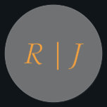 Pumpkin Orange Grey Monograms Fall Autumn Wedding Runt Klistermärke<br><div class="desc">Designed with text template for monogrammed initials which you can customize!</div>