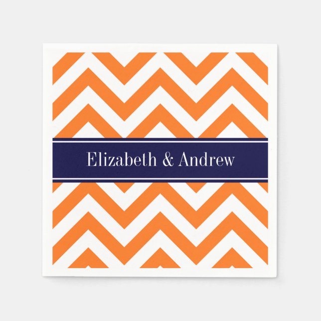 Pumpkin Orange Lg Chevron Navy Namn Monogram Pappersservett (Framsidan)
