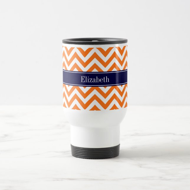 Pumpkin Orange Lg Chevron Navy Namn Monogram Resemugg (Center)