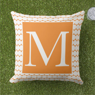 Pumpkin Orange Monogram White Polka dots Höst Kudde