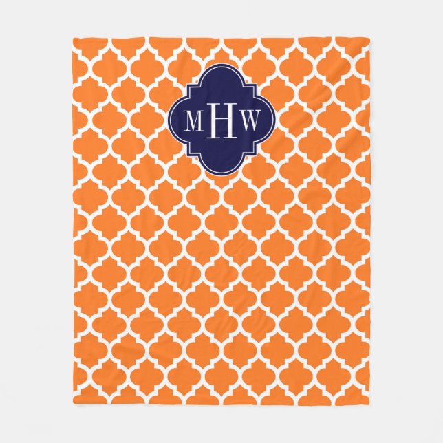 Pumpkin Orange Moroccan #5 Navy 3 Initial Monogram Fleecefilt (Framsidan)