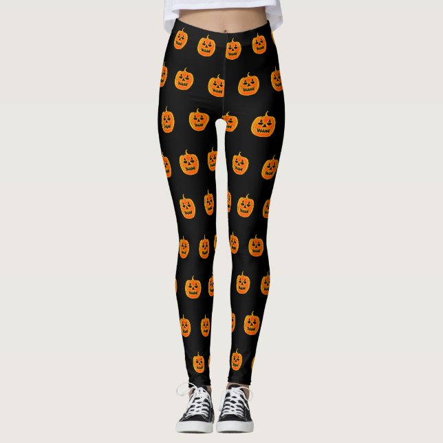 Pumpkin Orange och Black Halloween Leggings (Framsida)