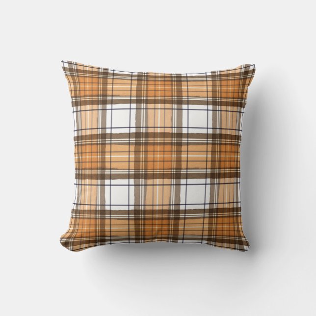 Pumpkin-Orange och Brown Plaid Fall Dekorativ kudd Kudde (Framsida)