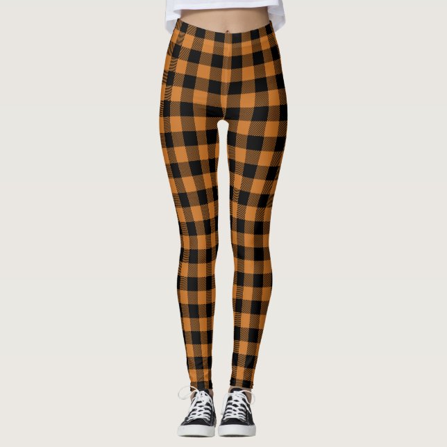 Pumpkin orange plaid mönster leggings (Framsida)