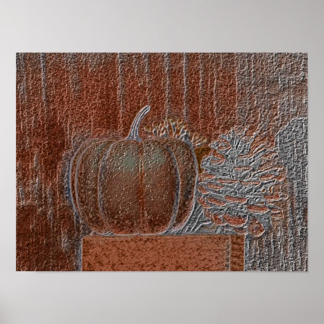 Pumpkin Orange Silver Metallic Elegant Höst Poster (Framsidan)