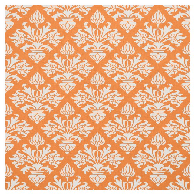 Pumpkin-Orange, Vita Damask Pattern #3 Storlek6 Tyg (Provkarta)