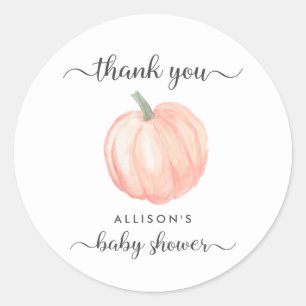 Pumpkin Orange Watercolor Baby Shower Tack Runt Klistermärke