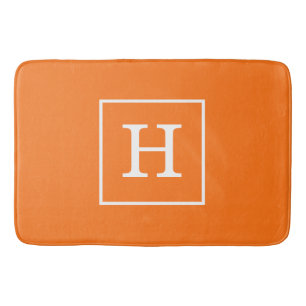 Pumpkin Orange White Framed Monogram Badrumsmatta