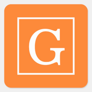 Pumpkin Orange White Framed Monogram Fyrkantigt Klistermärke