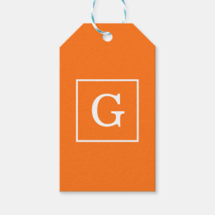 Pumpkin Orange White Framed Monogram Presentetikett