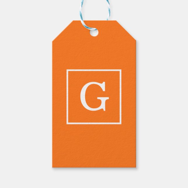 Pumpkin Orange White Framed Monogram Presentetikett (Framsidan)