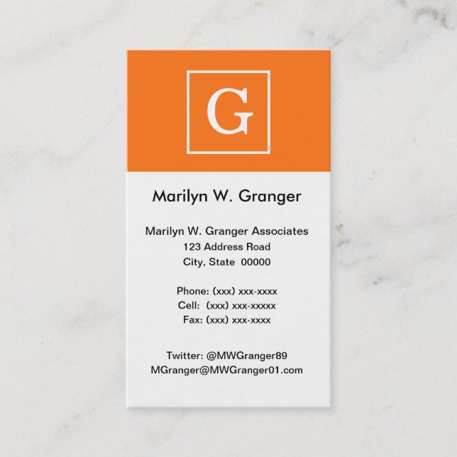 Pumpkin Orange White Framed Monogram Visitkort (Framsida)