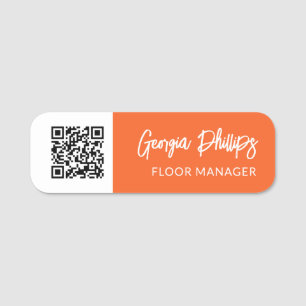 Pumpkin Orange White QR Code Push-skript Namnbricka
