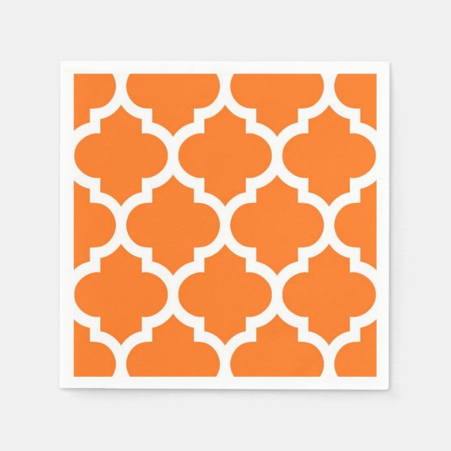Pumpkin Orange Wht Moroccan Quatrefoil Mönster #5 Pappersservett (Framsidan)