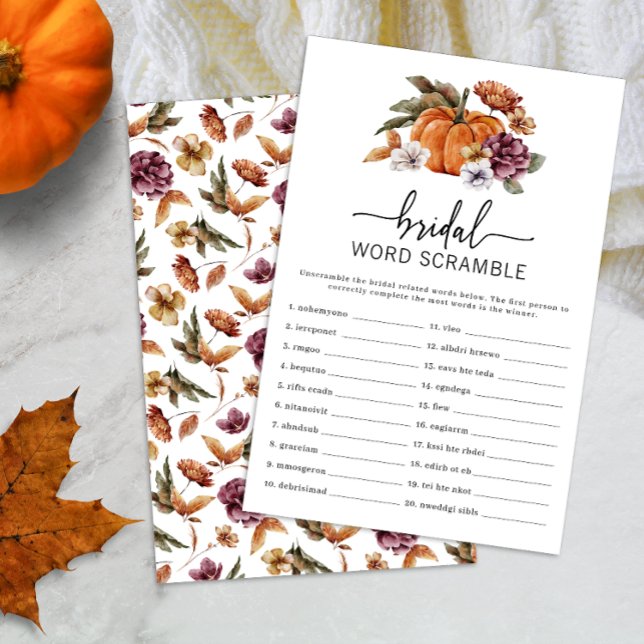 Pumpkin Ord Scramble Game (Fall Bridal Word Scramble Game Fall In Love Bridal Shower Pumpkin Florals)
