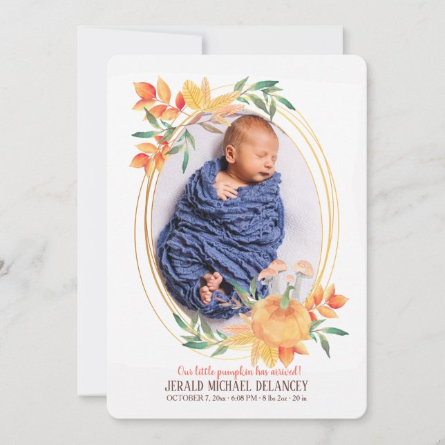 Pumpkin Oval Photo Birth-meddelande Inbjudningar (Framsida)