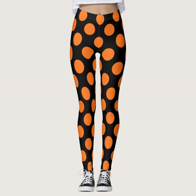 Pumpkin på Black Large Storlek Polka dots Leggings (Framsida)